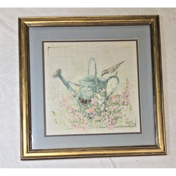 Handmade Other - VTG 1998 Completed Needlepoint Custom Framed Bird Flowers Embroidery 18x18